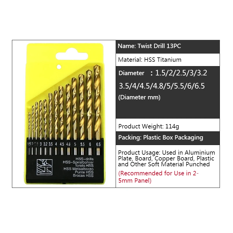 13PC/20PC 1.5-6.5/0.3-1.6มม.รอบ Shank Twist Set Mata Bor ไทเทเนียมเคลือบไททาเนียม HSS ปืนเจาะบิตงานไม้เครื่องมือโลหะ
