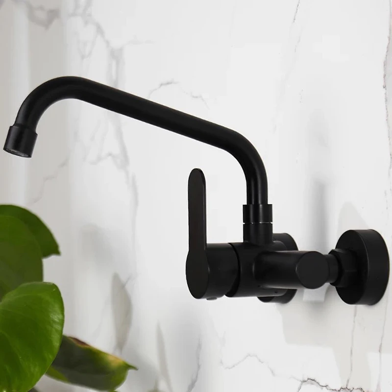 304 stainless steel wall type black kitchen mixer hot and cold faucet wall mounted black basin sink faucet crane black mop taps