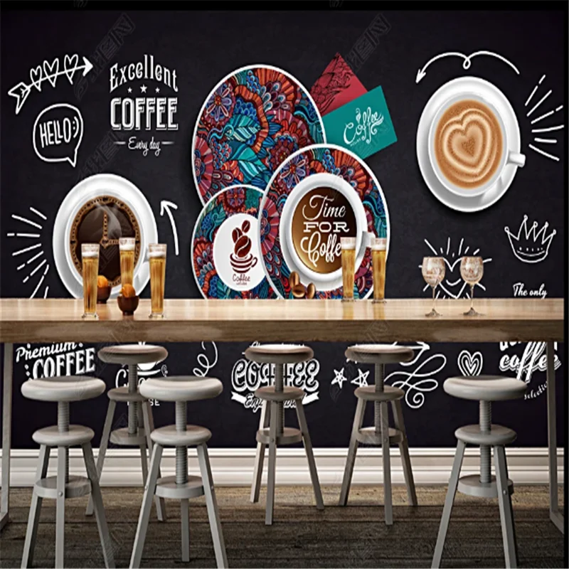 European and American Blackboard Coffee Coffee Shop  Wallpapers Industrial Decor Mural Western Restaurant Background Wall Paper