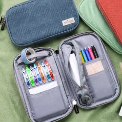 KOKUYO Cute Pencil Pouch Large Capacity Simple Stationery Storage Bag Corduroy Pencil Case Back To School Supplies