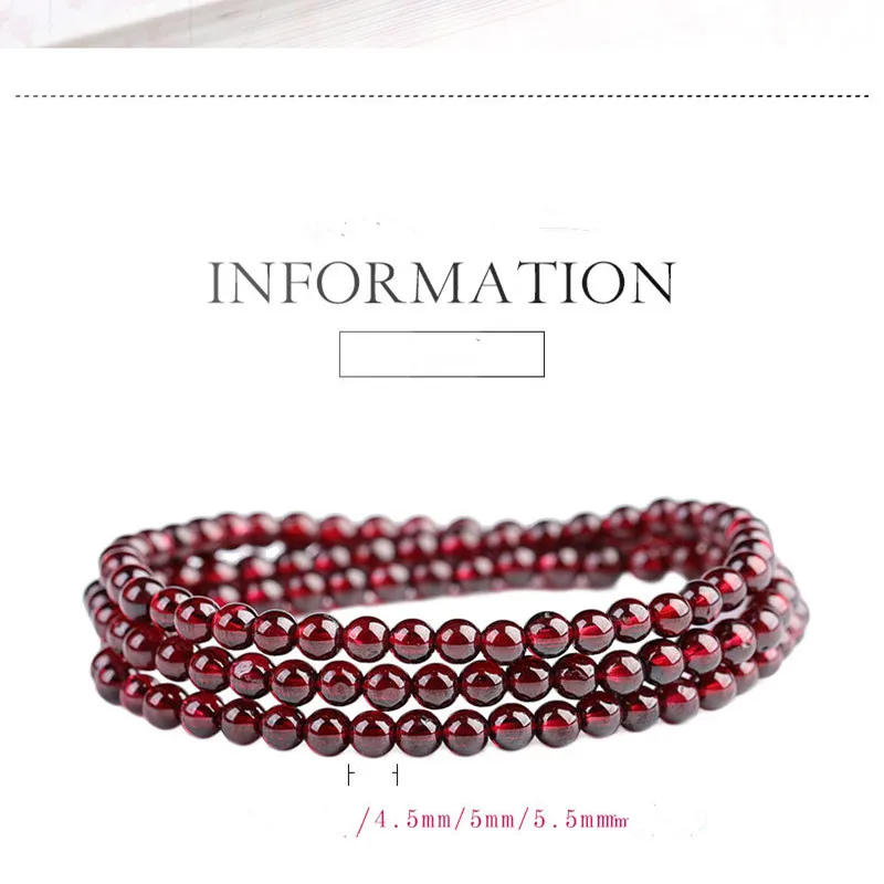 A+ Good Quality New Fashion Jewelry 54 CM Natural Garnet Stone 4 MM Bead Women Bracelet Really Not Glass No Dyed Color Really