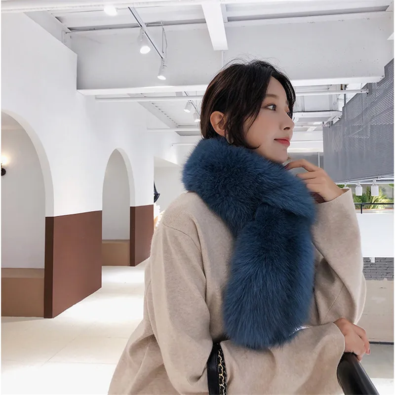 

New Wimter Solid Patchwork Fox Fur Women Scarf Luxury Fashion Shawls Collar Elegant Soft Female Long Warmer Cape