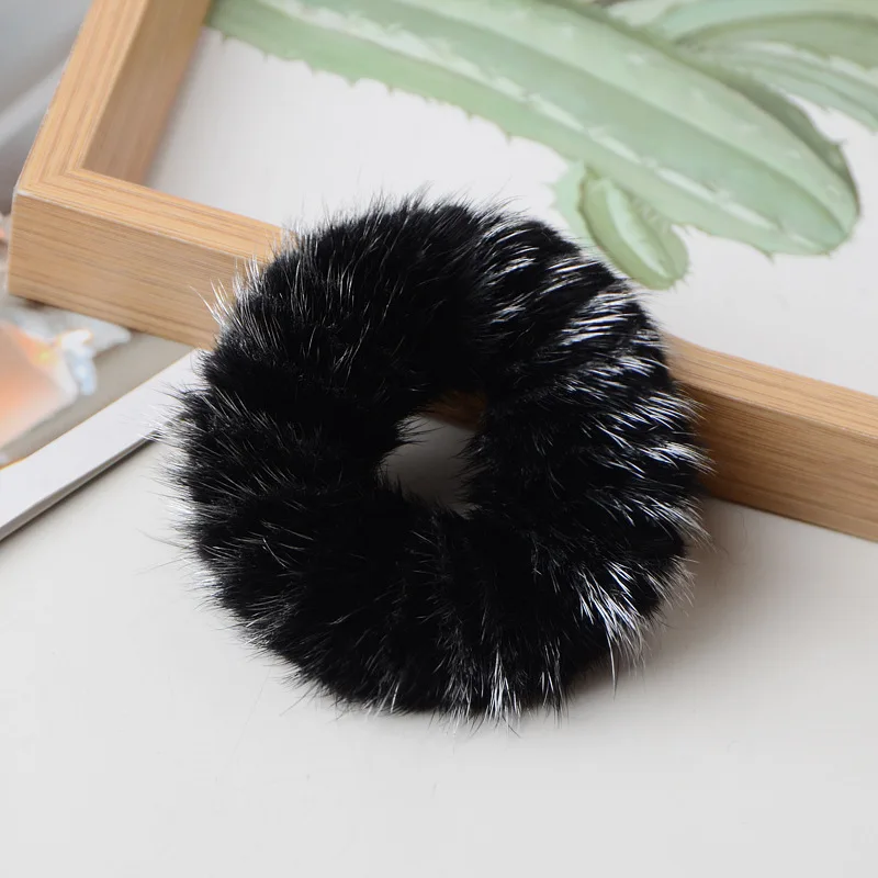 Hair Band 100% Real Genuine Mink Hair Rope Scrunchie Rope Ponytail Tail Stripe Wrist Band Vintage Elastic Headdress Hair Band