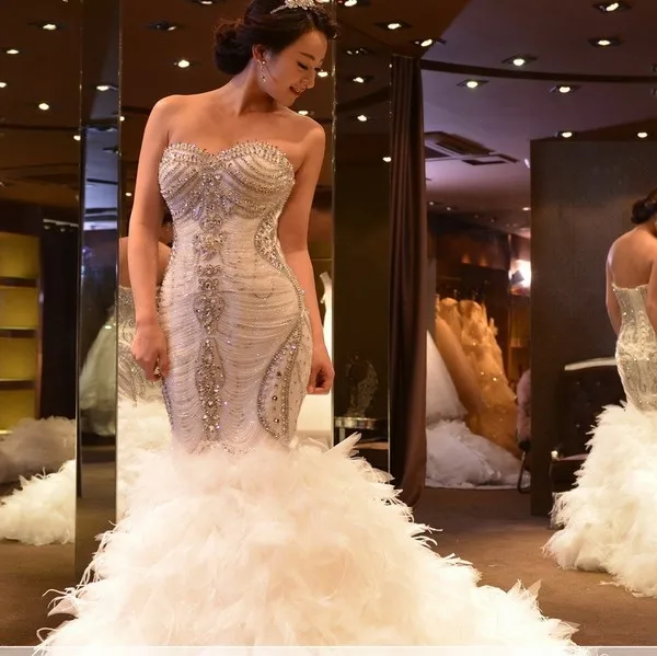 Mermaid Wedding Dresses 2021 Sexy Design Luxury Crystal Beads African Wedding Dress Custom Made Bride Bridal Gown