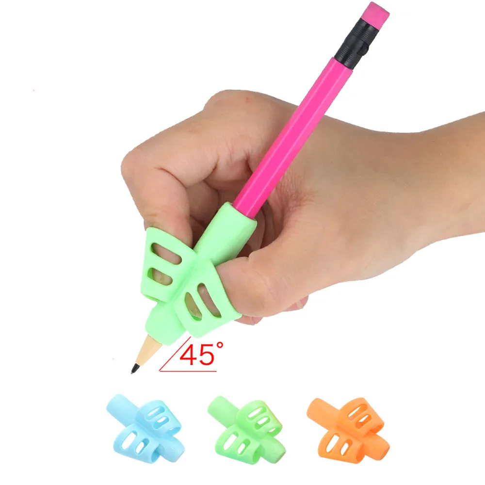 Baby Silicone Two Finger Pen Holder Learn to Write Orthotic Tool Pencil Cover Stationery 3 Gift Sets 2 Fish Sets