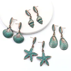 Vintage Earrings Starfish Shell Dangle Drop Earrings For Women Boho Statement Jewelry Anti-Copper Brass Alloy Earrings Brincos