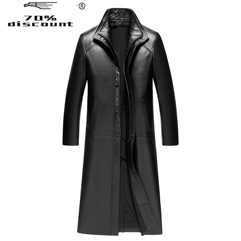 Men's Leather Jacket Autumn Winter Jacket Men Genuine Cow Leather Jackets Windbreaker Long Coat JLK28DS8000 MY2302