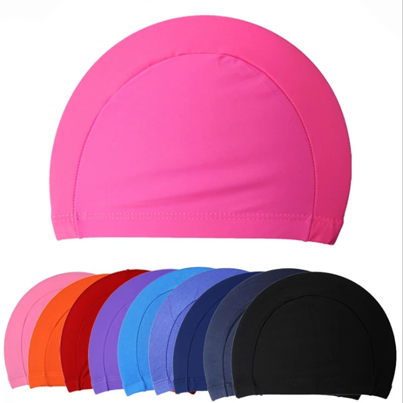 2021 Elastic Waterproof Fabric Protect Ears Long Hair Sports Swim Pool Hat Swimming Cap Free size for Men & Women Adults