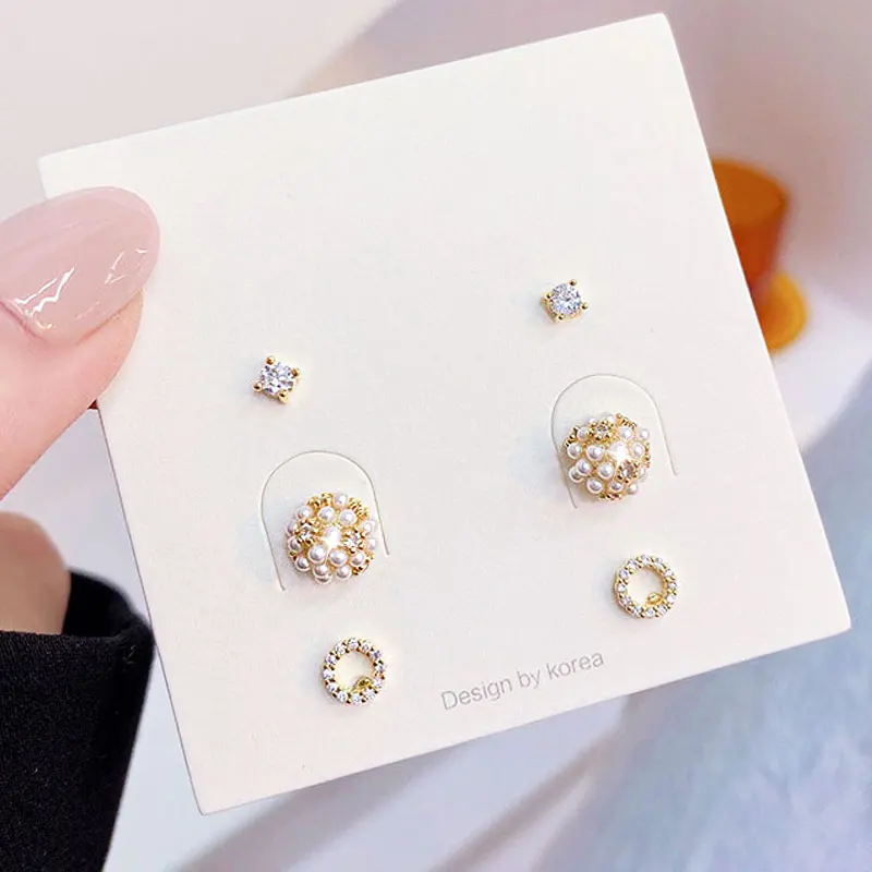 Exquisite Six-piece Suit Earrings Round Simple Zircon Flash Zircon Luxury for Women Fine Jewelry Temperament Charm Jewelry Gift