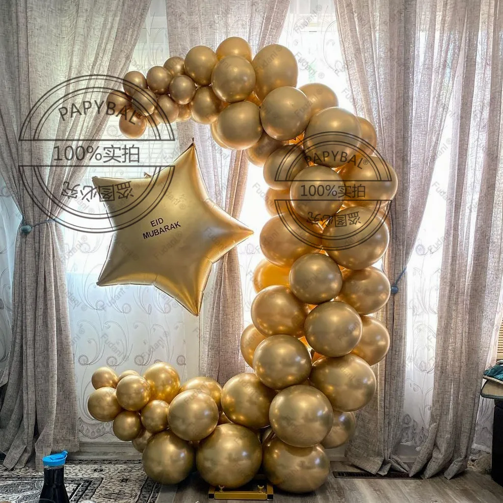 81pcs 5/10inch Gold Metallic Balloons Eid Letter Foil Balloons Mubarak Ramadan Islam Home Decoration Al Adha Aid Moubarak Decor