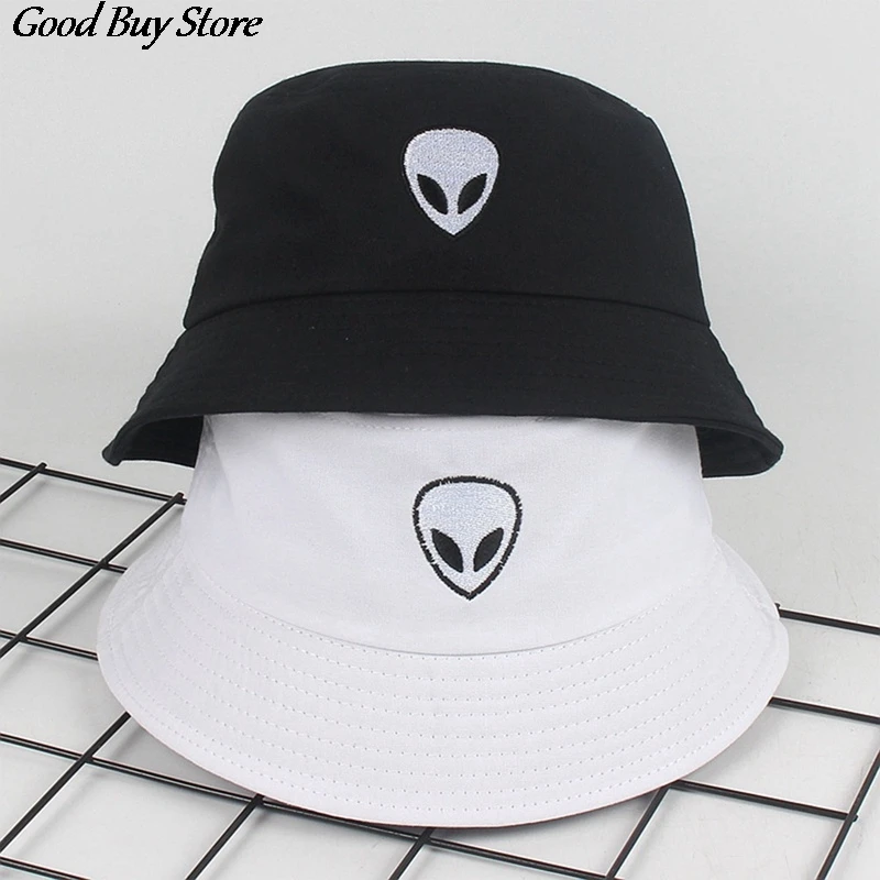 Cool Alien Print Bucket Hats For Women Men Sun Hat Summer Fashion Sunscreen Fisherman Panama Hip Hop Caps Breathable Cotton 2020