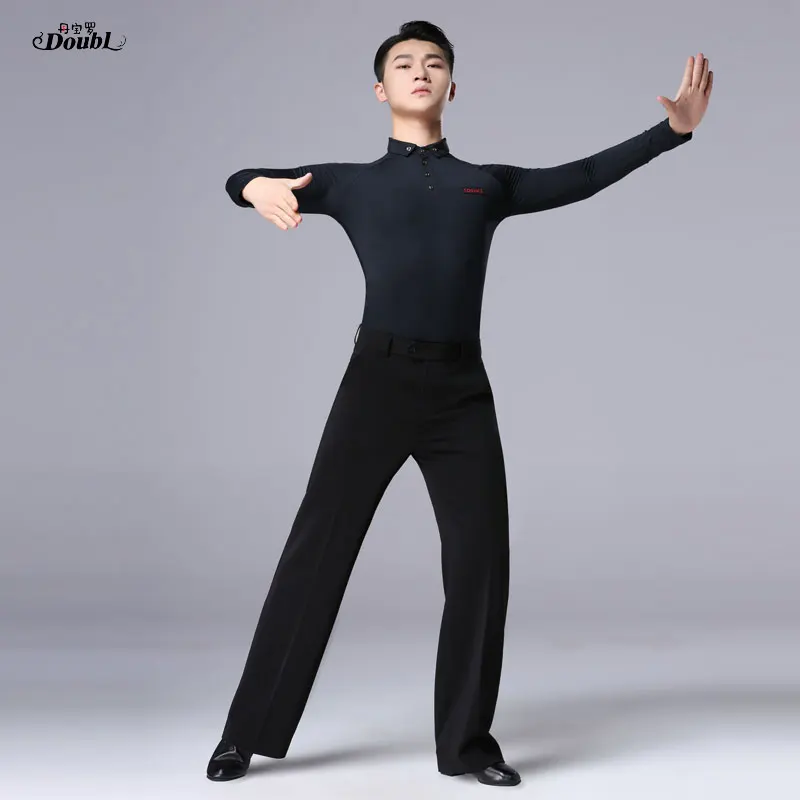 Doubl Brand Ballroom New Dance Pants Lady\'s for Men\'s Standard Latin Dancing Salsa Waltz Pocket Flap Wide Straight Legs