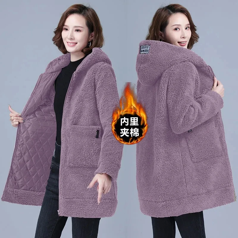 Size 6XL Winter Thickened Lamb Hooded Coat For Winter 2022 New Korean Loose Mid-Long Hooded Coat Women's Warm Basic Jackets Warm