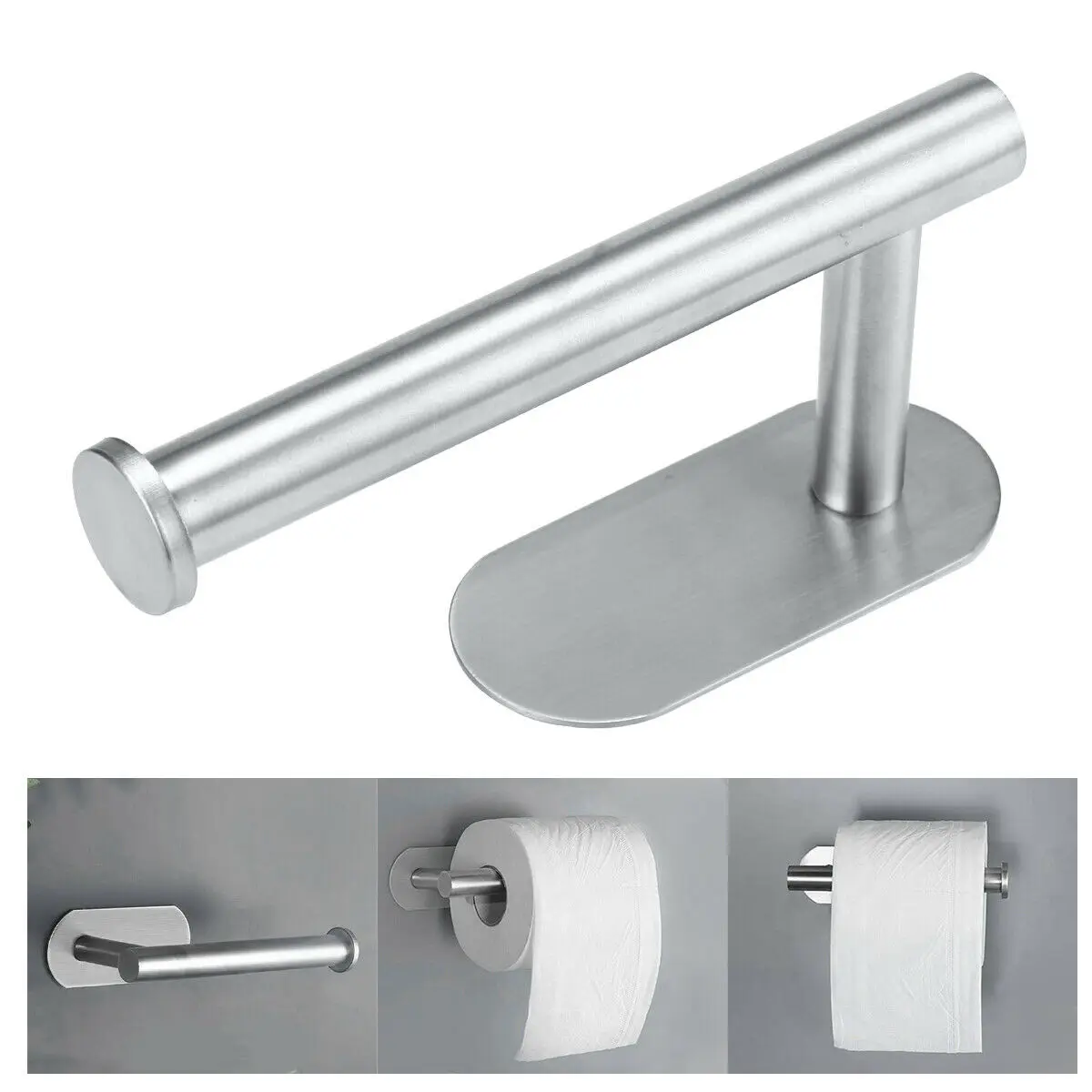 Stainless Steel Toilet Roll Holder Self Adhesive in Bathroom Tissue Paper Holder Black Finish Easy Installation no Screw