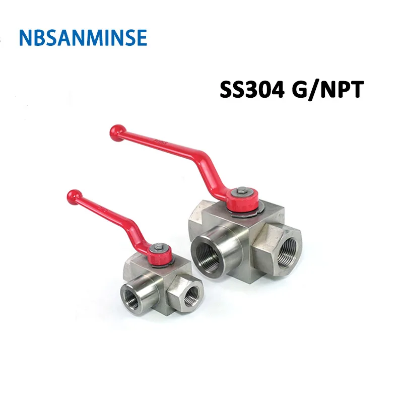 KHB3K NPT G 1/4 3/8 1/2 3/4 Hydraulic High Pressure Ball Valve Stainless Steel SS304 KHB 3 Way Valve 31.5MPa NBSANMINSE