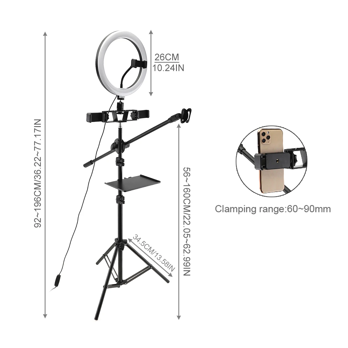 10 pollici 26cm LED Selfie Ring Light con treppiede RingLight con clip per cellulare e supporto per microfono per trucco Video Live Photo