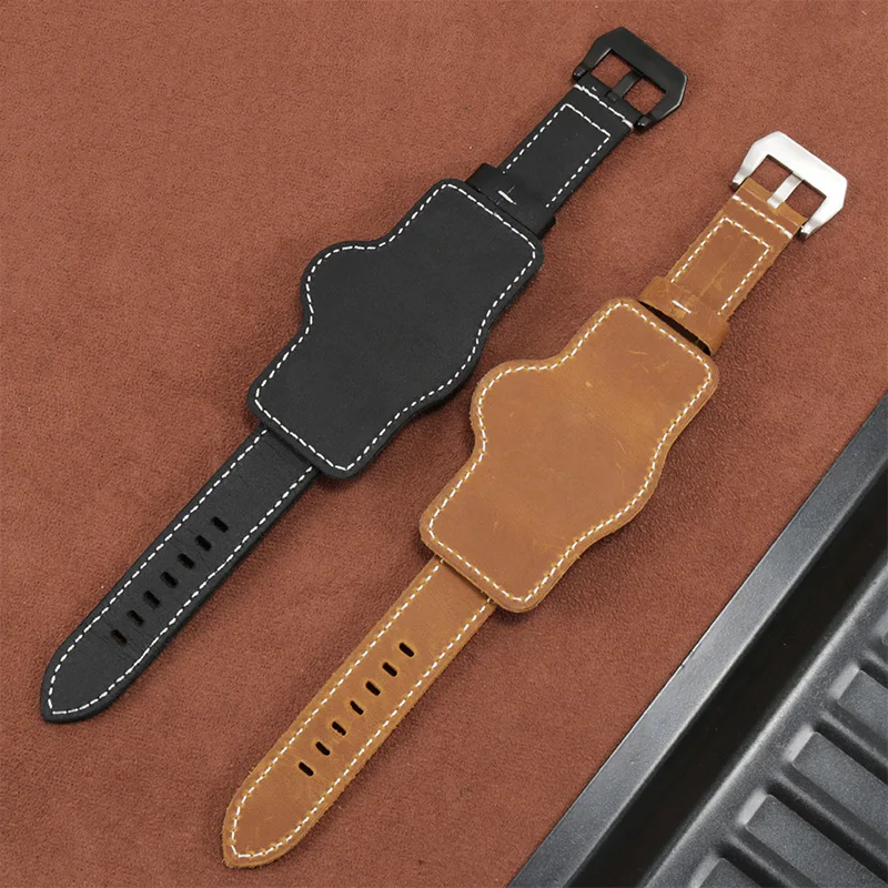 Frosted Leather watchband 20mm 22mm 24mm 26mm black brown strap with pin buckle  suitable for PAM441 men's watch accessories