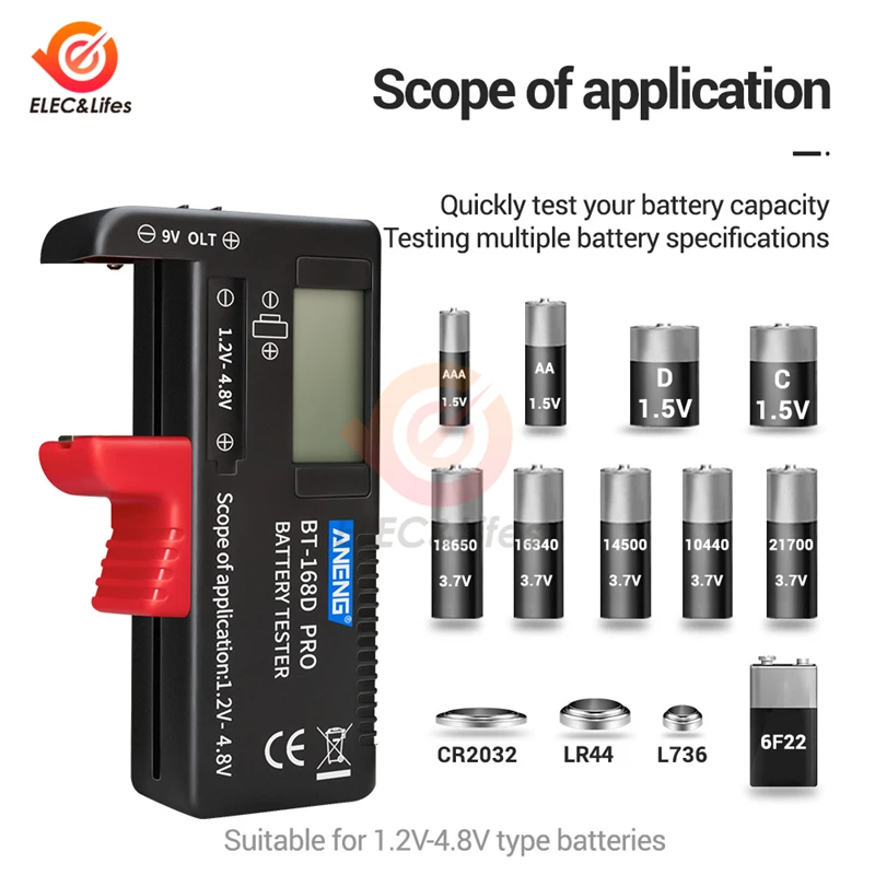 AA AAA Battery Tester BT168 PRO Portable Universal Digital Battery Tester Button Color-coded Scales Indicate Battery Checker