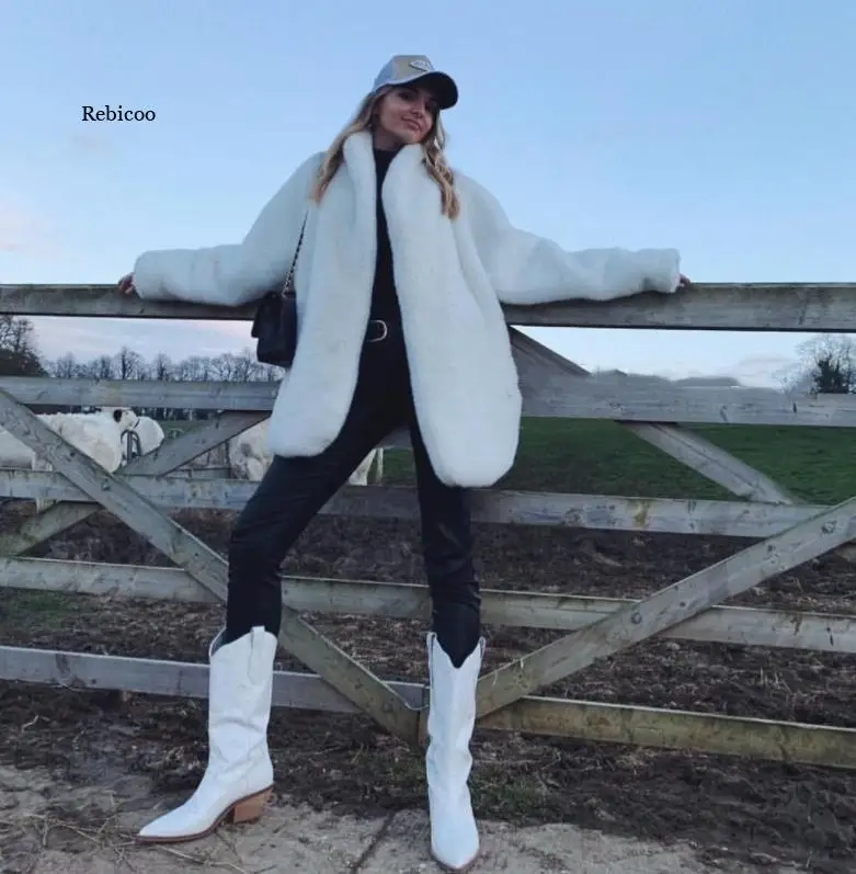 Women Ins Fashion Tide with The Same Noble Lady Street Style Temperament White Fur Jacket Female Imitation Winter New