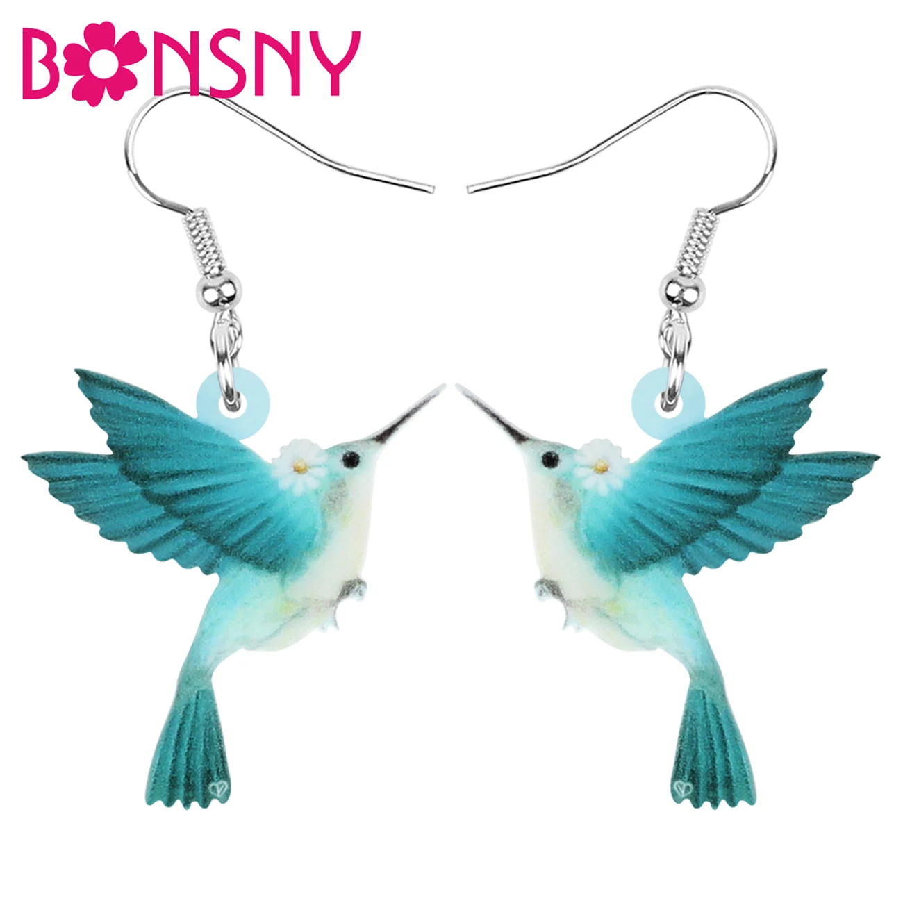 Bonsny Acrylic Blue Hummingbird Earrings Lovely Bird Animal Dangle Drop Jewellery For Women Girls Kids Fashion Gift Accessories