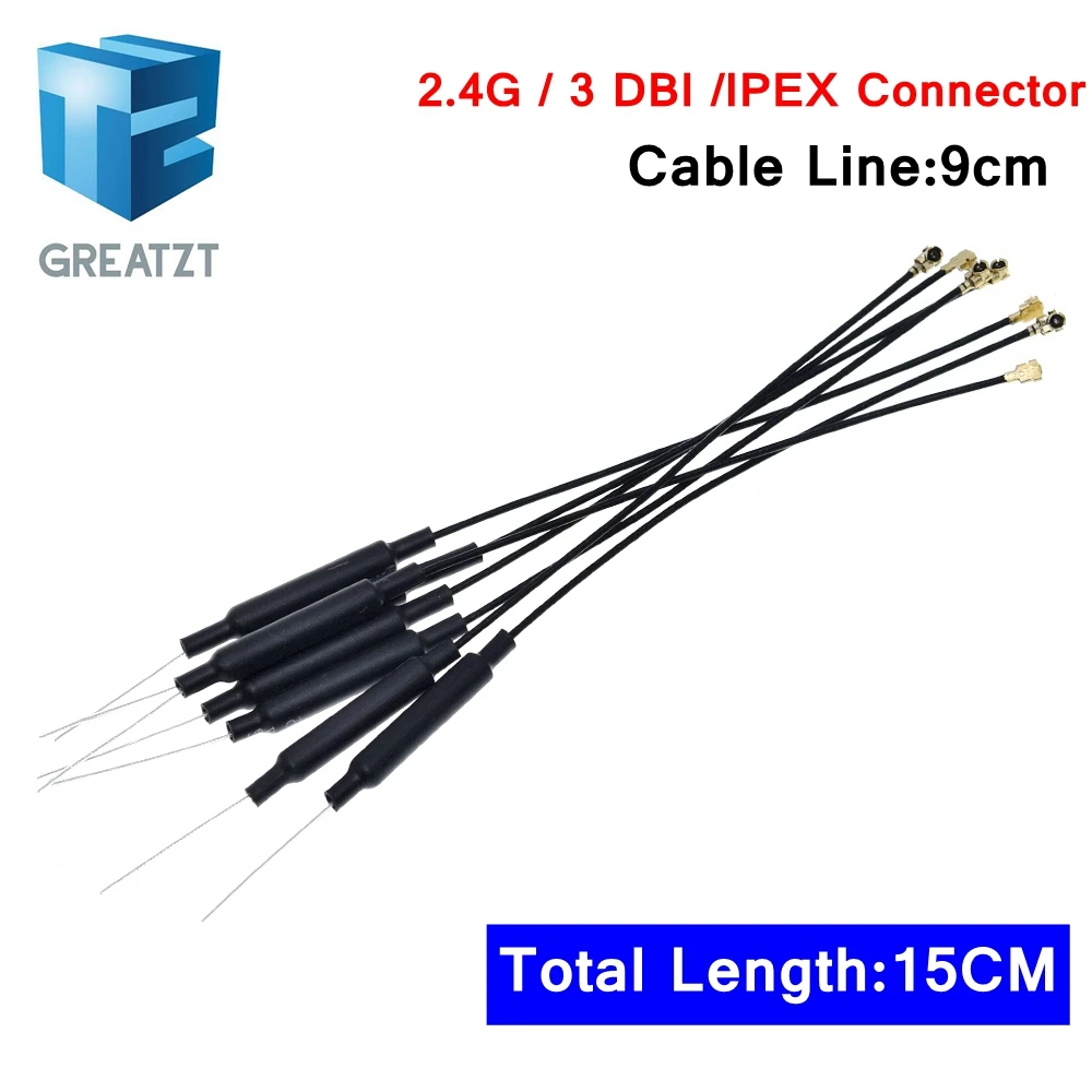 Wi-Fi антенна GREATZT, 10 шт./лот, 2,4 ГГц, 3 дБи, Ufl, IPX разъем, латунная Внутренняя антенна, длина 15 см, кабель 1,13, HLK-RM04, ESP-07