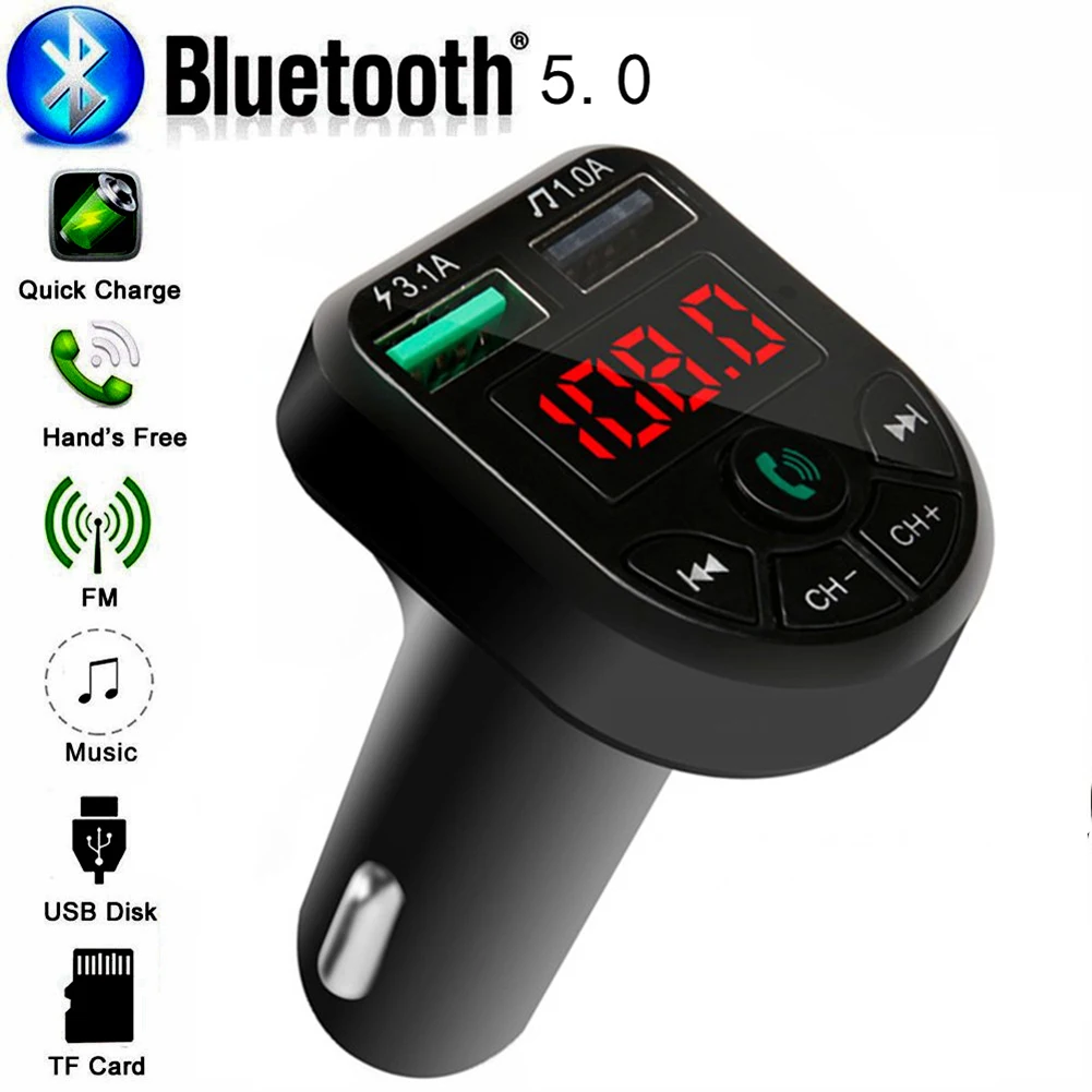 Bluetooth-compatible 5.0 FM Transmitter Car Kit MP3 Modulator Player Wireless Handsfree Audio Receiver 2 USB Fast Charger 3.1A