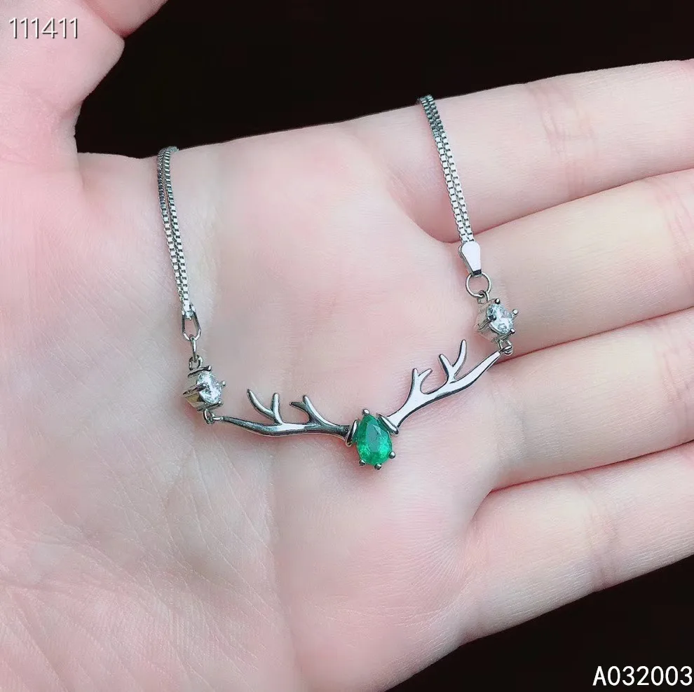 

KJJEAXCMY-925 Sterling Silver Necklace for Women, Inlaid Natural Emerald, Female Pendant, Noble Support Detection