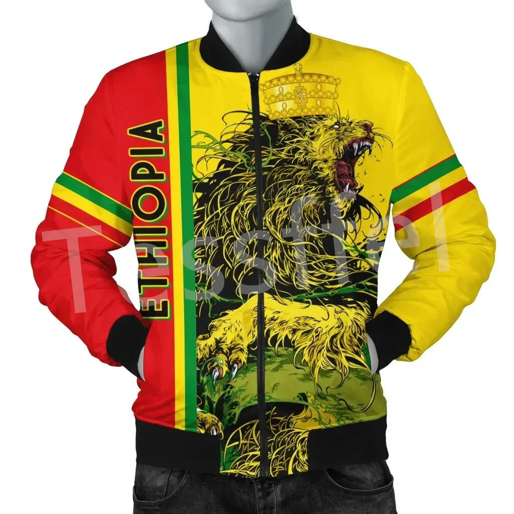 Tessffel Africa Native Tribe Art Ethiopia King County Flag Lion 3DPrint Men/Women Winter Coat Casual Windbreaker Bomber Jacket 1