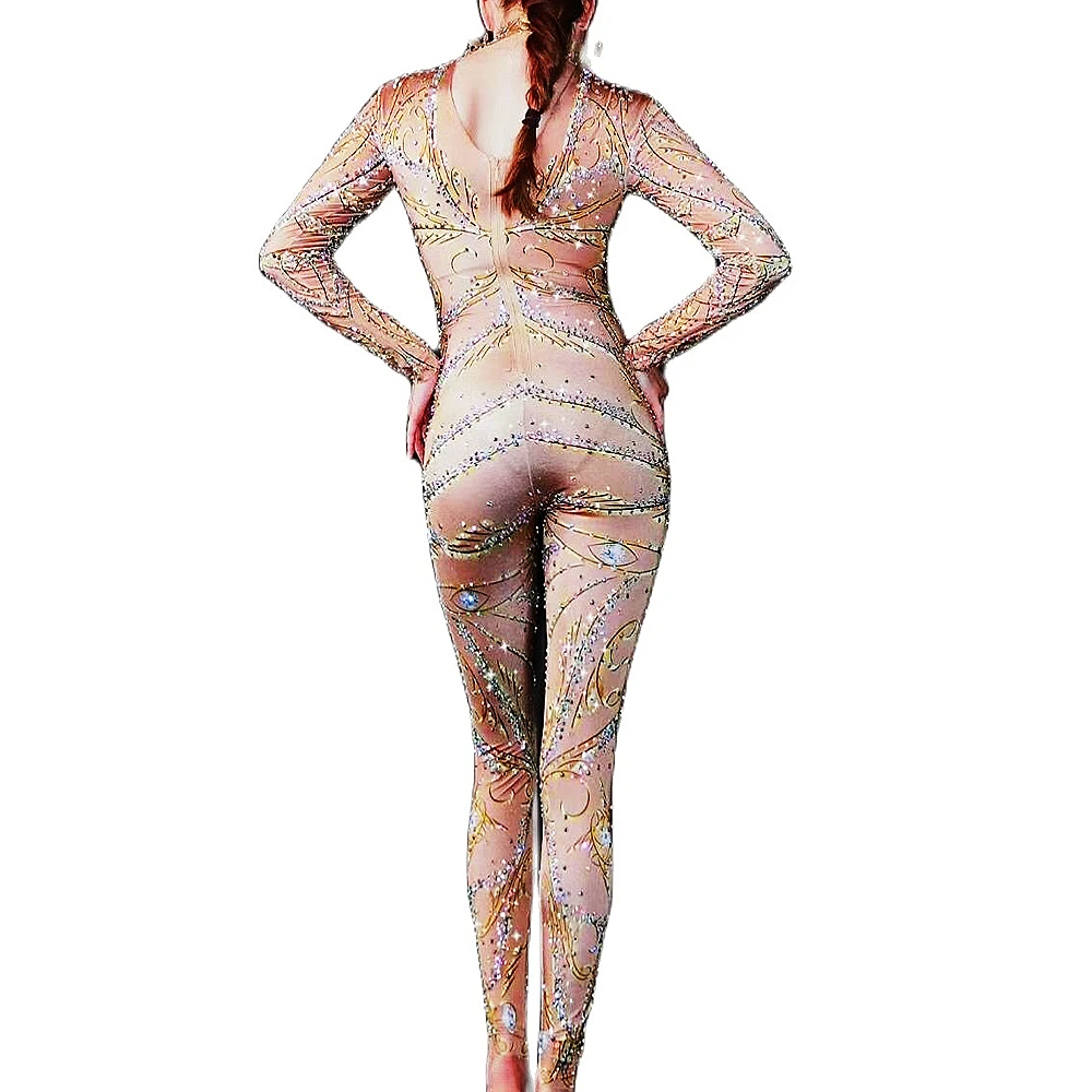 Strass elasticizzati stampa modello donna tuta prospettiva abbigliamento da ballo signore discoteca Performance Costume Stage Outfit