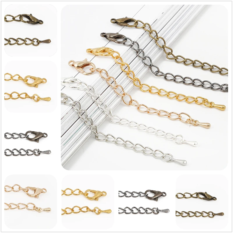 10 Sets / Bag Tone Extended Extension Tail Chain Lobster Clasps Connector For DIY Jewelry Making Findings Bracelet Necklace