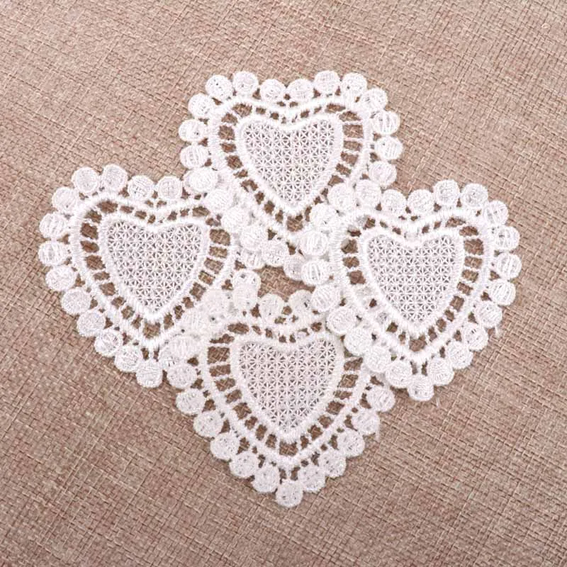 20pcs/lot Heart Shaped Hollow Lace Mesh Applique Trim For Garment Accessories Sew On Guipure Lace Fabric Decoration