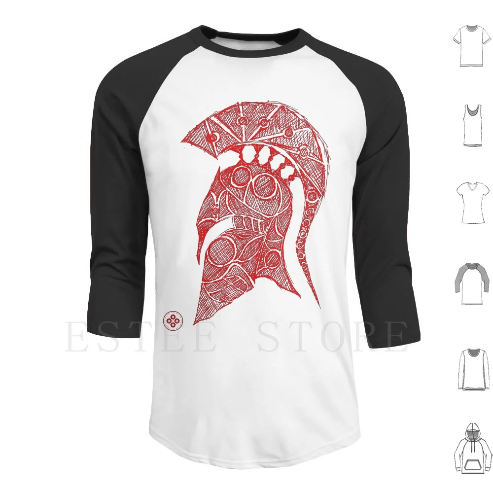 Helmet Sketch Hoodie Long Sleeve Bravery Brave Armor Helmet 300 Sketch Fighter Bold Protect Defend