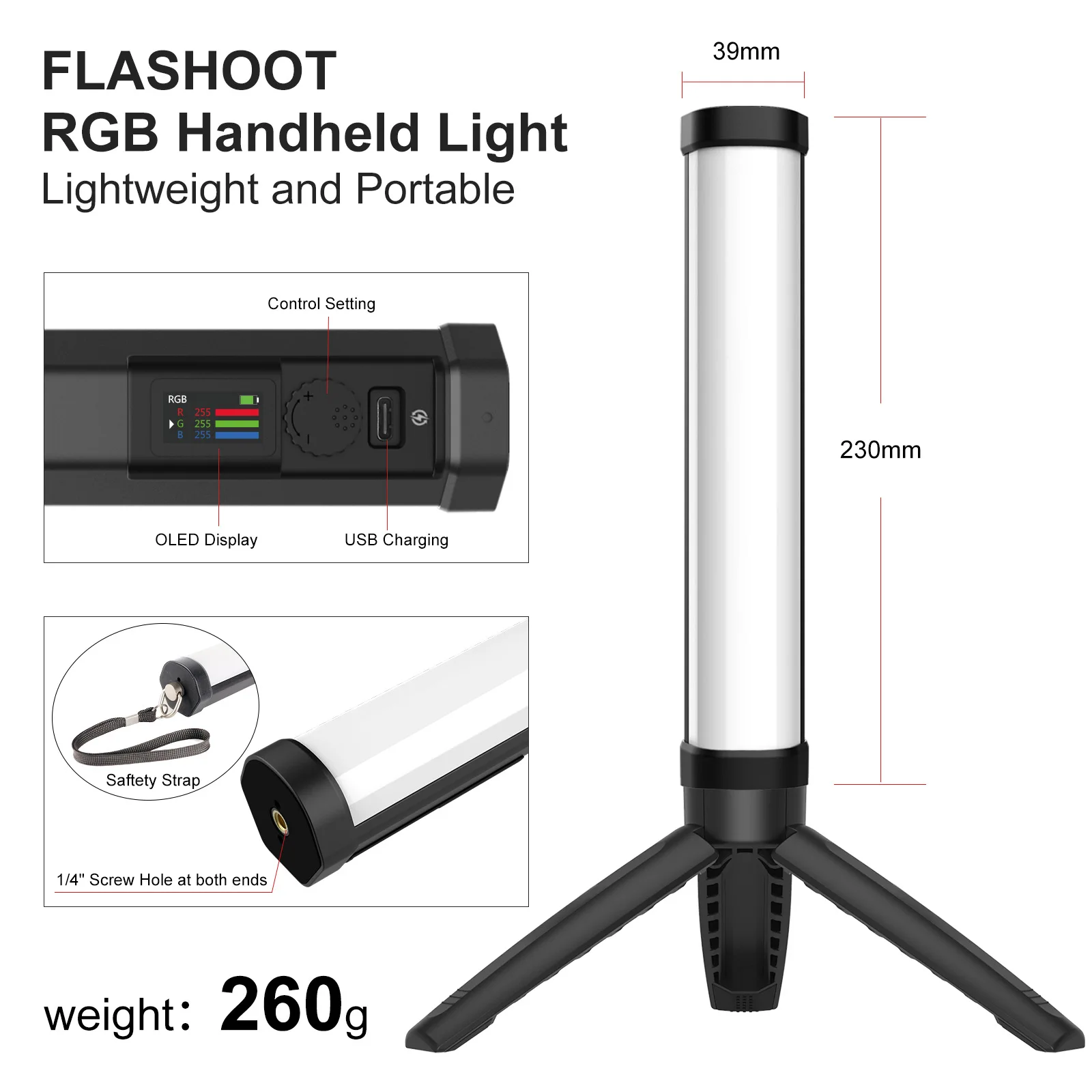 Flashoot-tubo de luz FL-T6 RGB, palo de luz de mano, iluminación de fotografía, Luz suave para cámara, teléfono, vídeo y foto