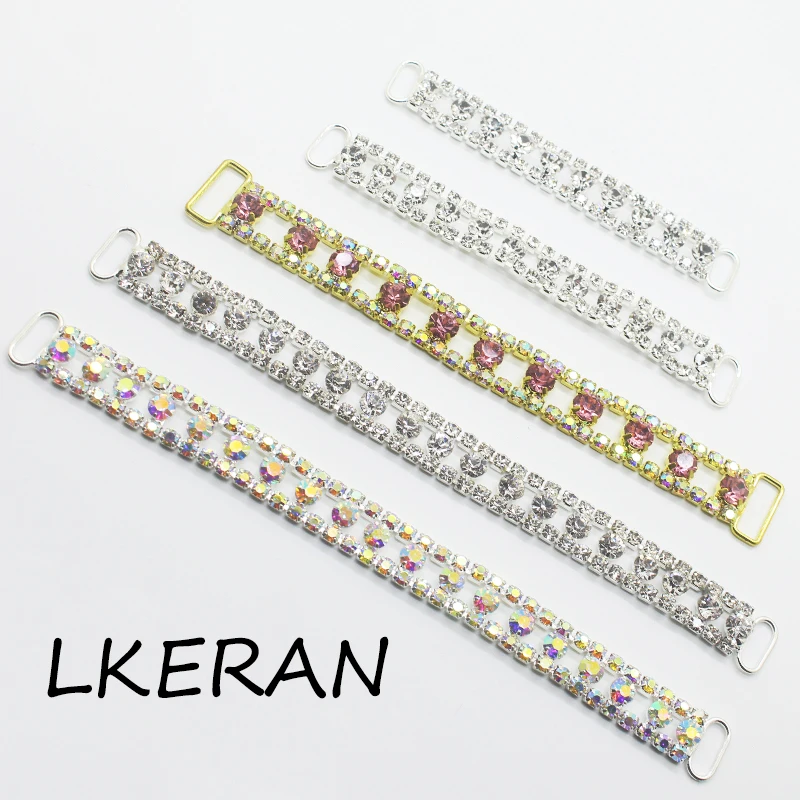 LKERAN 2pc/lot Beaded Sexy Rhinestone Bikini Connector / Buckle Copper Chain Fit For Pin Up Silver Plated