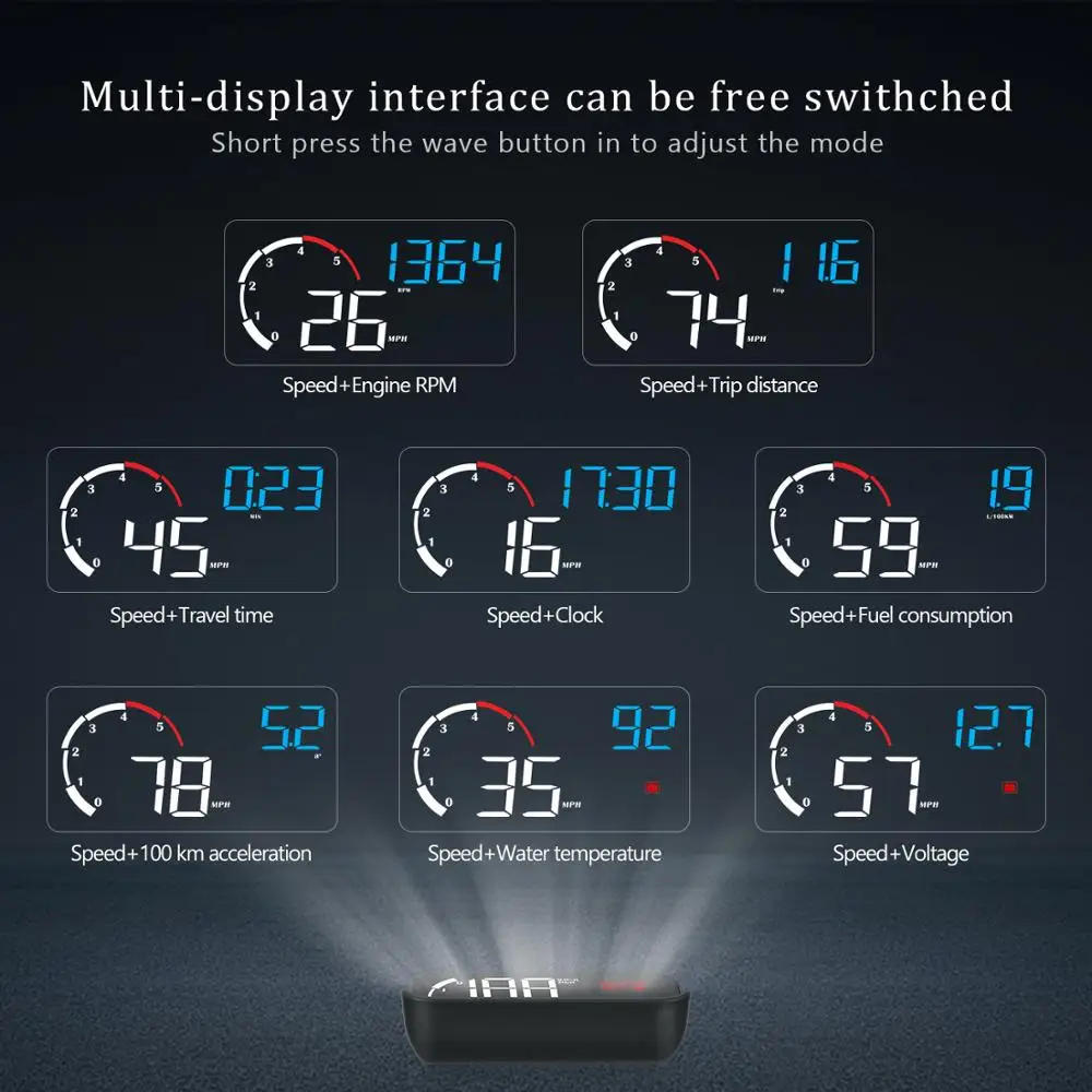 Newest Hud Car Obd2 Computer Head Up Display Obd Hud Digital Speedometer Windshield Projector ObdII Rpm Fatigue Driving Km/H Mph
