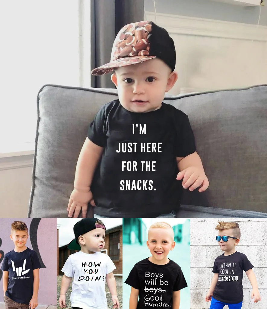 

I'm Just Here for The Snacks Kid Fashion Summer Boys Girls Letters Print Casual Shirt Tops Clothing Costume Kid T Shirt