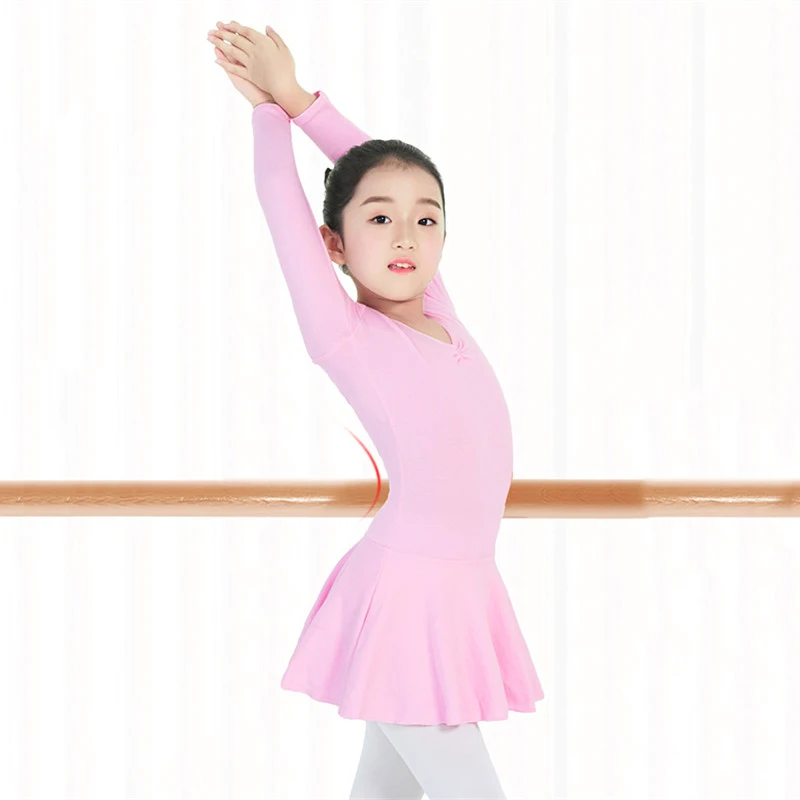 Girls Long Sleeve Ballet Dancer Leotard Girls Basic Cotton Dance Gymnastics Leotard Kids Ballerina Dress Dancing Wear Costumes