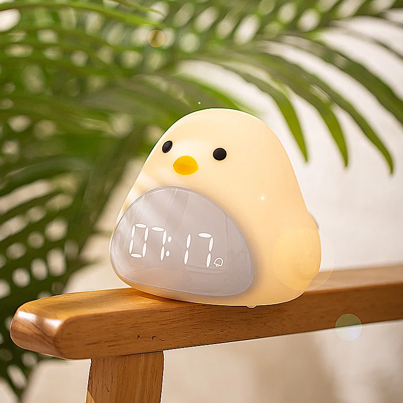 C2 Time Bird Night Light Alarm Clock Cartoon Cute Silicone Touch USB Bedside Lamp LED Night Lamp For Children Baby Kids Gift