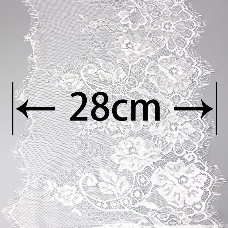 (3meters) 28cm Width Fashion High Quality Handmade DIY Black White Eyelash Lace Trimming fabric