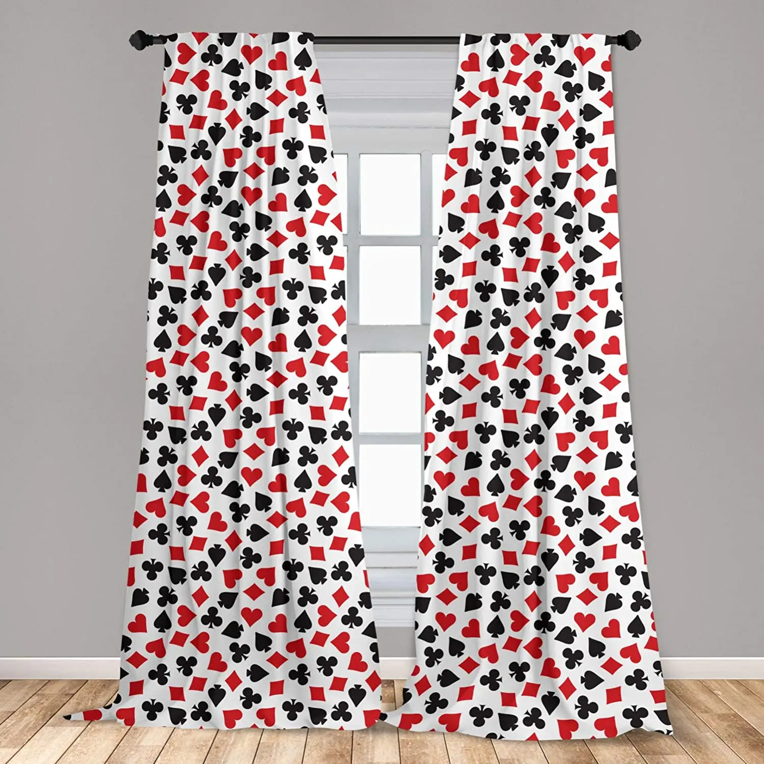 Poker Window Curtains Heart Spades Diamonds and Clubs in Playing Card Suit Illustration Window Drapes with Rod Pocket