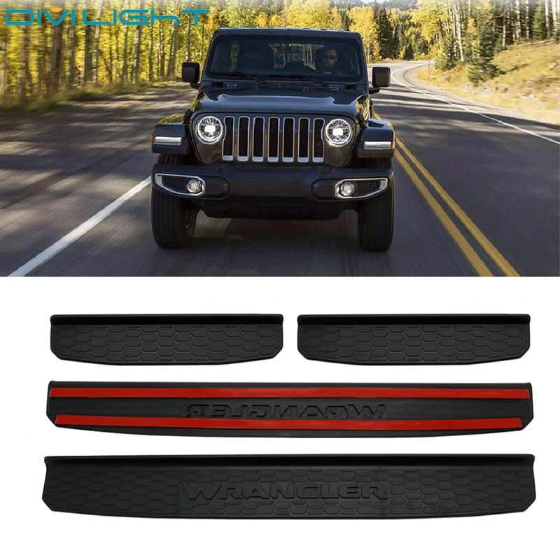 For Jeep Wrangler JL 2018 Black Door Sill Protector Scuff Plate Entry Guards Protector Trim Front Rear Plate Guards