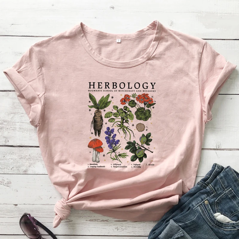 Herbology Plants Colored Print T-shirt Vintage Botanical Mandragora Tshirt Camiseta Aesthetic Women Gardening Graphic Tee Top