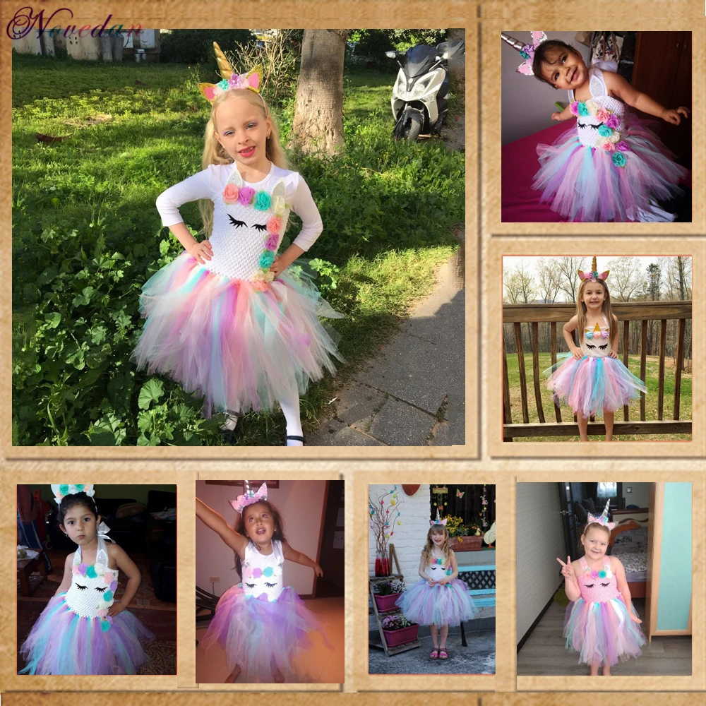 New Kids Unicorn Costumes For Girls Unicorn Tutu Dress With Gold Headband Wings Princess Girls Halloween Party Dress 2-10 Years image 6