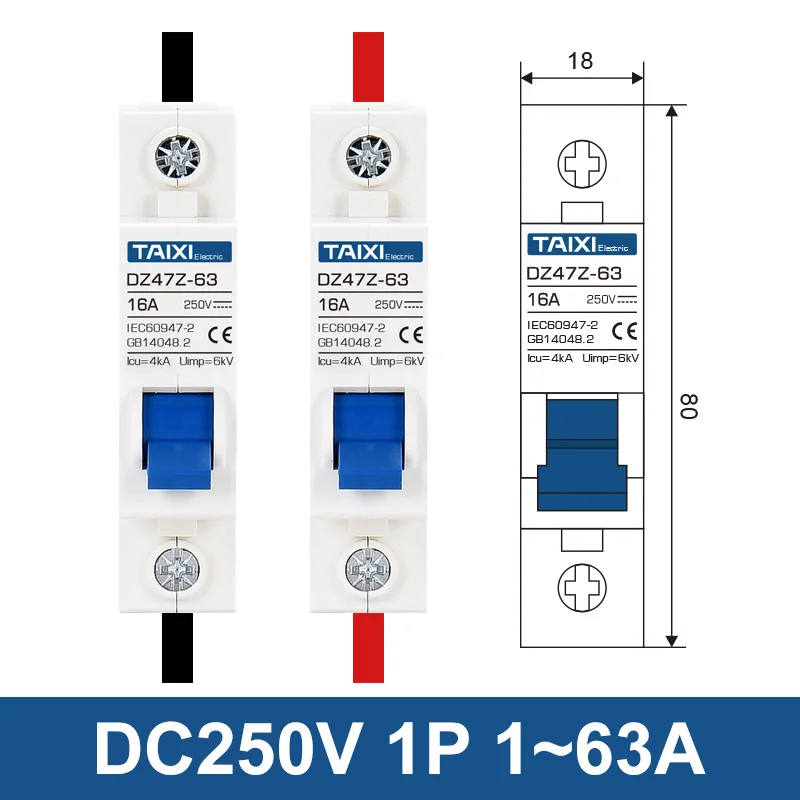 TAIXI Solar Photovoltaic DC Circuit Breaker PV Switch MCB DC250V 500V 1000V 16A 32A 40A 50A 63A 100A 125A Air Switch