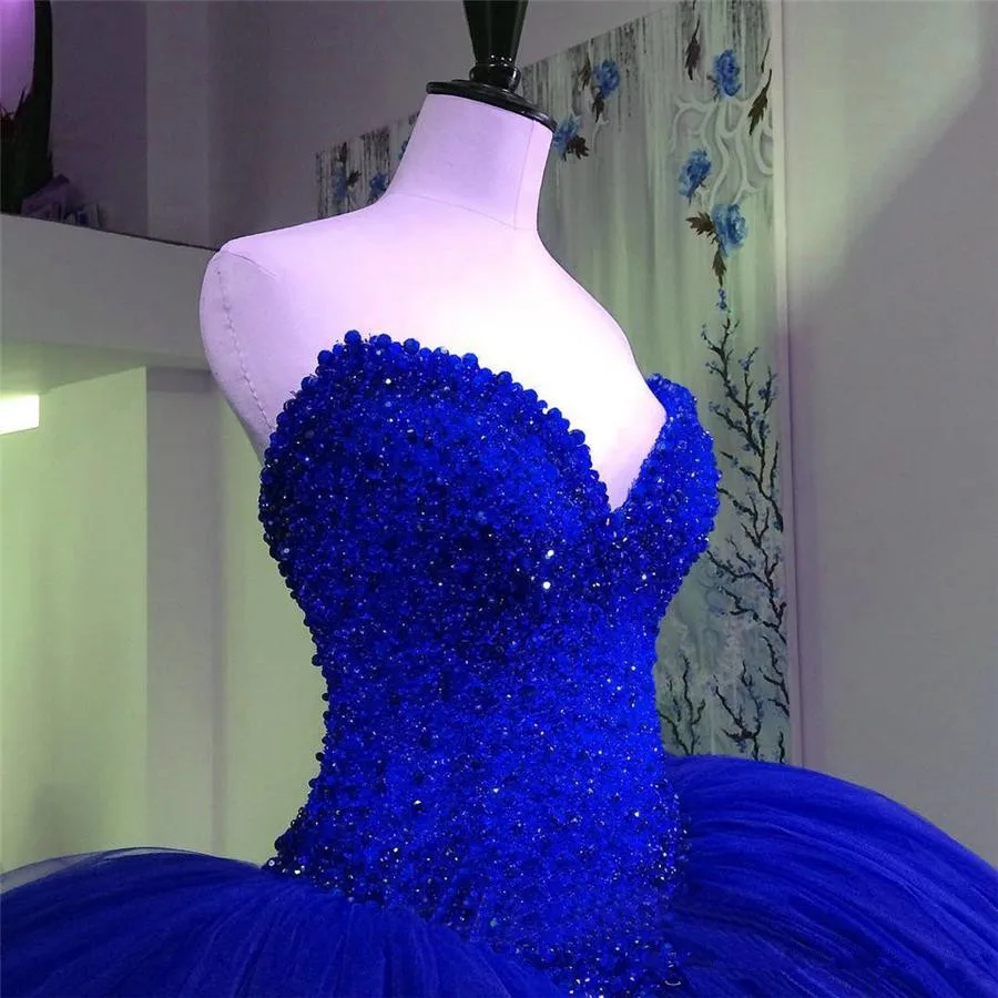 2020 Royal Blue Trouwjurk Sexy V-hals Strapless Kralen Prinses Baljurk Nieuwe Voor Formele Party Dress Bridal Свадебное Платье