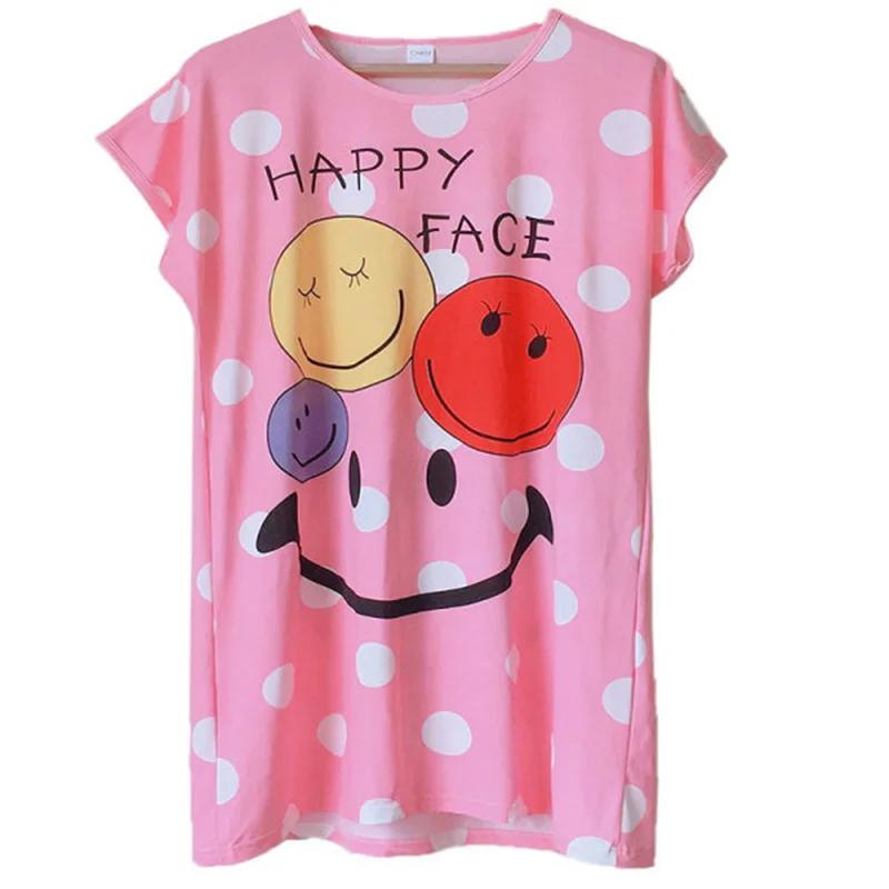 Summer Night Wear Loose Thin Youth Nightdress Cartoon Printed Sleep Wear Short Sleeve Casual Girls Students Sleepwear Loungewear