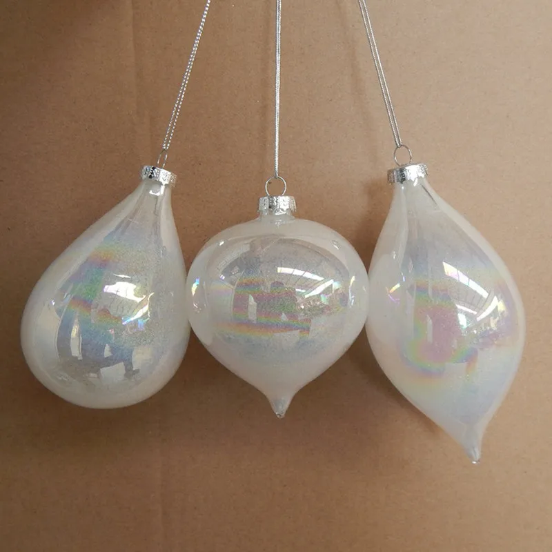 

10pcs/pack Mixed Packing Inner White Powder Glass Pendant Christmas Day Hanging Ornament Handmade Decoration Drop Cone Onion