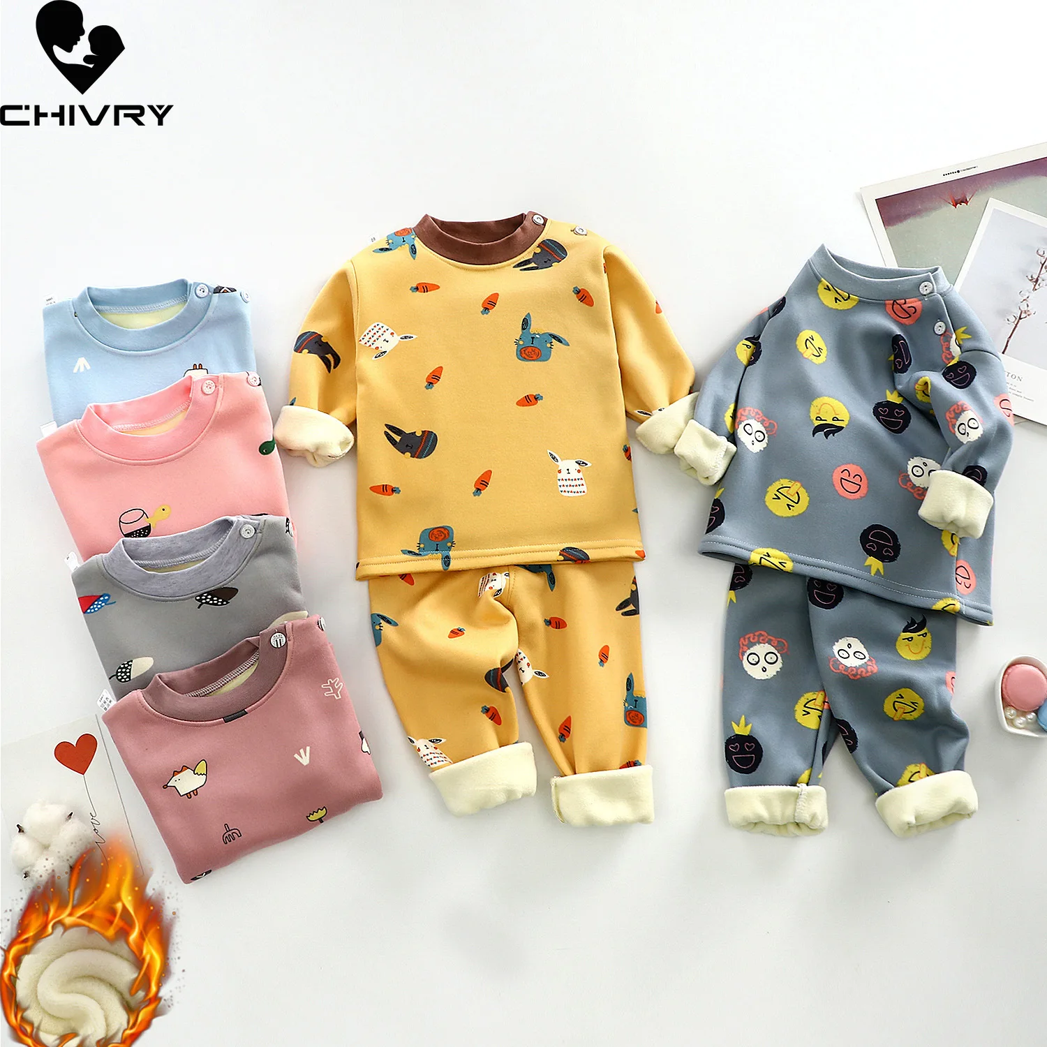 Neue 2021 Kinder Jungen Verdicken Pyjama Sets Cartoon Oansatz Tops mit Hosen Baby Mädchen Herbst Winter Weichen Warmen Schlaf Kleidung sets