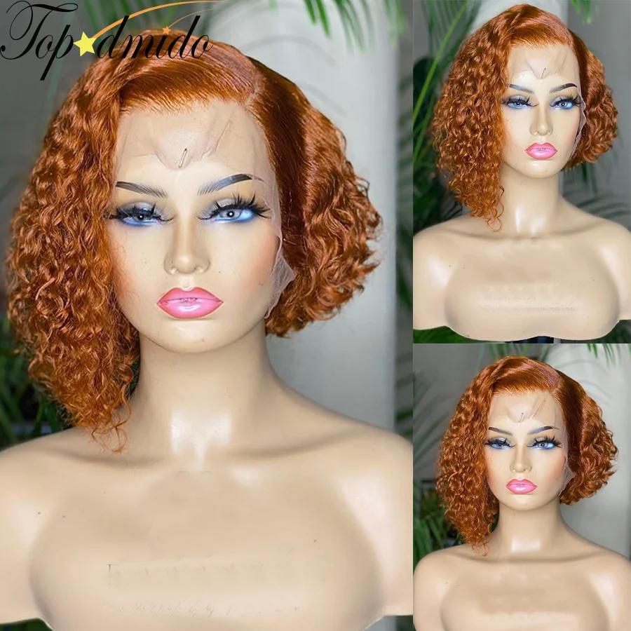 Topodmido 13x6x1 Curly Brazilian Hair Bob Wigs With Baby Hair Pixie Cut Glueless Lace Wigs Human Hair Transparent Lace Front Wig