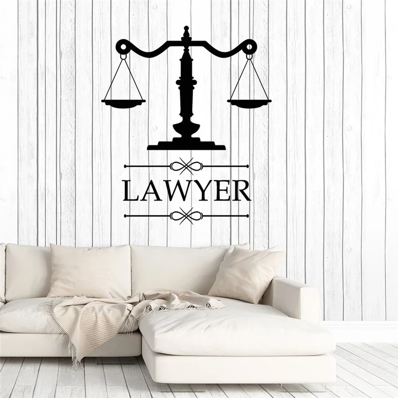 WJWY Hot Sale Law Office Sign Lawyer Attorney Wall Decal Company Name Scale Of Justice Wall Sticker Window Decoration Art Murals